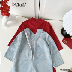 Set áo dài cách tân màu đỏ xanh bé trai Uy Vân gấm vân cát size 9 đến 25kg BERNIE T1025B01
