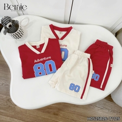 Set bộ thể thao phối màu tay ngắn họa tiết chữ kèm quần short viền cho bé trai size 9 tới 28kg BERNIE H0525B26