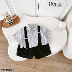 Set sơ mi sọc dây đai Urban bé trai phong cách công tử quần short BERNIE T1025B36Đ