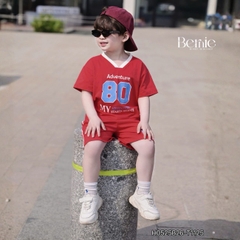Set bộ thể thao phối màu tay ngắn họa tiết chữ kèm quần short viền cho bé trai size 9 tới 28kg BERNIE H0525B26