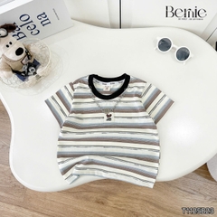  Set bộ kẻ ngang cho bé trai áo cotton tay ngắn đính tag kèm quần short kaki size 9kg tới 28kg BERNIE KIDS T1125B23
