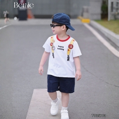 Set bộ tay ngắn bé trai áo cotton phối quần short da cá Happy Holiday size 9kg tới 28kg BERNIE KIDS T1125B03