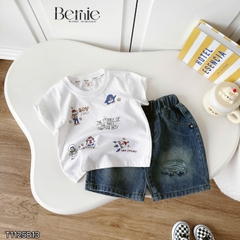 Bộ đồ bé trai Boy Story áo thun cotton quần jean rách mềm Set đồ bé trai năng động đi học đi chơi  BERNIE T1125B13