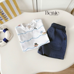  Set bộ Ocean áo thun tay ngắn họa tiết biển phối quần short kaki denim size 9kg tới 28kg BERNIE KIDS T1025B75