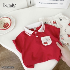 Set bộ Polo Crab màu đỏ cho bé trai áo thun polo tay ngắn và quần short kaki họa tiết size 9 tới 28kg BERNIE H1225B20Đ
