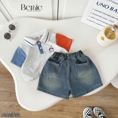 Set bộ polo tay ngắn họa tiết thêu Birthday Bernie cho bé trai kèm quần short jean size 9 tới 28kg BERNIE H1025B52