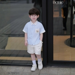  Set bộ sơ mi tay ngắn cho bé trai họa tiết kẻ Summer kèm quần short kaki size 9 đến 25kg BERNIE H1225B18Đ 