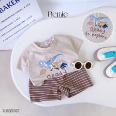 Set bộ thun cotton áo tay ngắn họa tiết khủng long Ready kèm quần short cho bé trai 1 đến 7 tuổi BERNIE H1025B55
