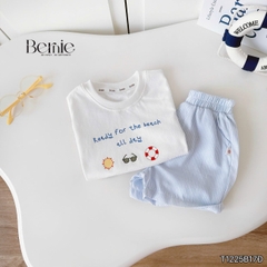  Set bộ cho bé trai áo thun tay ngắn họa tiết Happy Beach kèm quần short size 9 tới 25kg BERNIE T1225B17Đ