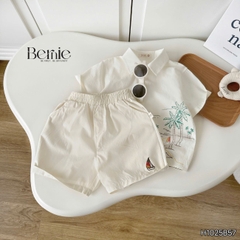 Set sơ mi ngắn tay đi biển cho bé trai bé gái họa tiết Tiny kèm quần short kaki size 9 tới 25kg BERNIE H1025B57