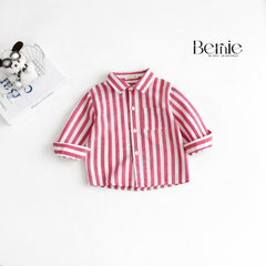 Áo sơ mi kẻ sọc dài tay phong cách STREET màu đỏ màu vàng màu xanh cho bé trai size 9kg tới 25kg BERNIE H1025B77Đ 