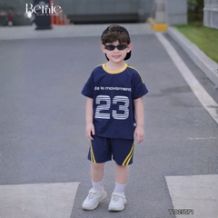 Set bộ bé trai tay ngắn phong cách thể thao họa tiết in chữ và số 23 kèm quần short size 9 tới 28kg BERNIE T1025B71