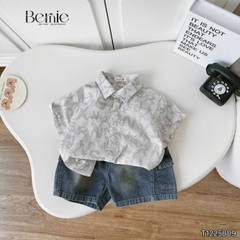 Set bộ sơ mi cho bé trai áo tay ngắn họa tiết Grafiti kèm quần short jean size 11 đến 28kg BERNIE T1225B09