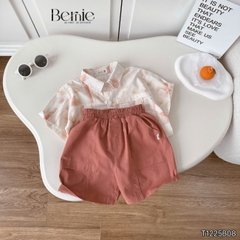 Set sơ mi cho bé trai áo tay ngắn họa tiết loang kèm quần short cho bé trai size 11 tới 28kg BERNIE T1225B08