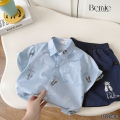 Set bộ sơ mi tay ngắn họa tiết in tràn cún Puppy kèm quần short cho bé trai size 11 tới 28kg BERNIE T1225B10