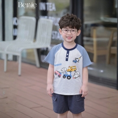 Set bộ cộc tay raplang họa tiết Worker Cars và quần short bé trai đi chơi đi biển 9 tới 25kg BERNIE H1125B42