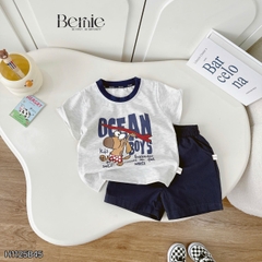Set bộ tay ngắn đi chơi đi biển cho bé trai Ocean boy áo thun và quần short kaki size 9 tới 28kg BERNIE H1125B45