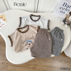 Set bộ tanktop áo thun họa tiết Poppy năng động kèm quần short cho bé trai  size 9 đến 25kg BERNIE T1125B06