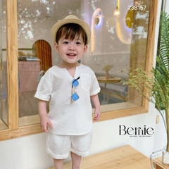 Set bộ sơ mi tơ đũi ngắn tay cho bé trai đi biển kèm quần BERNIE 23B157