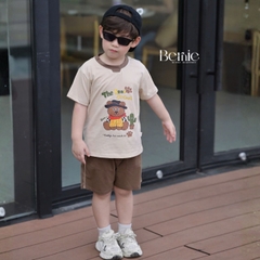 Set bộ tay ngắn họa tiết Gấu cao bồi và quần short đi chơi đi biển cho bé trai size 9 tới 25kg BERNIE H1125B38