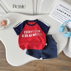 Set bộ thể thao cộc tay raplang phối màu họa tiết Everything và quần short bé trai size 9 tới 25kg BERNIE H1125B42