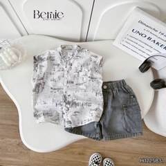 Set bộ sơ mi áo tanktop họa tiết graphic Secret cho bé trai kèm quần short jean 9kg đến 28kg BERNIE H1225B31