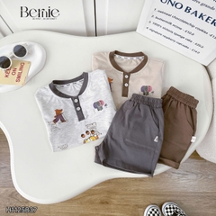 Set bộ tay ngắn cổ trụ họa tiết Gấu Funny và quần short đi chơi đi biển cho bé trai size 1 tới 7 tuổi BERNIE H1125B37
