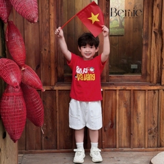 Set bộ cộc tay cho bé trai áo thun họa tiết người Việt nam kèm quần short size 9kg đến 28kg BERNIE H0226B22Đ 