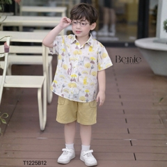 Set bộ sơ mi đi chơi đi biển tay ngắn họa tiết in tràn Cầu vồng kèm quần short cho bé trai size 11 tới 28kg BERNIE T1225B12