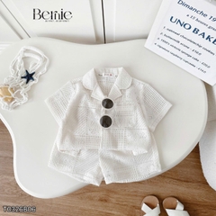 Set bộ sơ mi ren mây trắng tay ngắn cho bé trai đi chơi đi biển size 9 tới 27kg BERNIE H0226A05