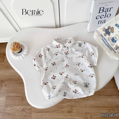  Set sơ mi 3 chi tiết áo tay ngắn họa tiết in tràn Cún áo ba lỗ kèm quần short kaki cho bé trai 9 tới 28kg BERNIE H1225B38