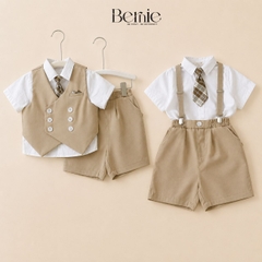 Set vest gile HOÀNG TỬ cúc trắng 5CT cho bé trai thôi nôi sinh nhật đi tiệc 1 đến 7 tuổi BERNIE H0625B11