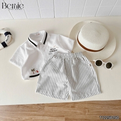 Set bộ sơ mi tay ngắn cho bé trai phối màu họa tiết Summer kèm quần short size 9 đến 25kg BERNIE H1225B15Đ