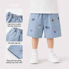  Quần short quần jean thêu Cún dễ thương cho bé trai đi chơi đi học size 11kg tới 28kg BERNIE KIDS T0326Q15