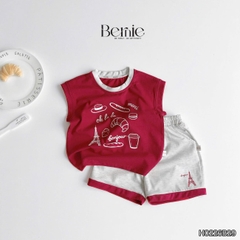 Set bộ cho bé trai áo tanktop họa tiết Bonjour phối màu kèm quần short size 9 tới 28kg BERNIE H0226B29