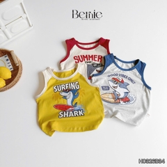 Set bộ ba lỗ áo thun phối màu họa tiết Baby Shark kèm quần short cho bé trai đi chơi đi biển size 1 tới 7 tuổi BERNIE H0326B34