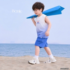 Set bộ áo tanktop Sailor loang xanh kèm quần short cho bé trai đi chơi đi biển size 1 tới 7 tuổi BERNIE H0126B16