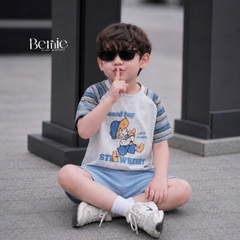 Set tay ngắn áo raplang họa tiết kẻ Good boy kèm quần short kaki cho bé trai size 9 đến 28kg BERNIE H0226B36