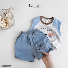 Set bộ bé trai áo thun tanktop họa tiết 5 Chú cún Cute kèm quần short denim size 9 đến 25kg BERNIE T0226B11
