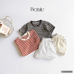 Set bộ áo thun tay ngắn họa tiết kẻ ngang Safari kèm quần short kaki cho bé trai size 9 đến 28kg BERNIE H0326B38