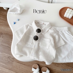 Set bộ sơ mi tay ngắn áo ren kèm quần short đũi trắng cho bé trai đi chơi đi biển size 9 tới 27kg BERNIE T0326B07