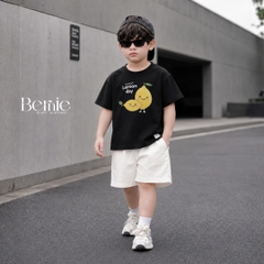 Set bộ tay ngắn unisex cho bé trai áo thun họa tiết Lemon day kèm quần short kaki size 9 đến 25kg BERNIE H0426B51Đ