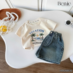 Set bộ bé trai áo thun tay ngắn họa tiết dừa be đi biển kèm quần short jean cho bé trai size 9 đến 25kg BERNIE H0426B51Đ