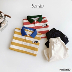 Set bộ thun áo polo tay ngắn họa tiết kẻ sắc màu kèm quần short kaki cho bé trai size 11 đến 28kg BERNIE H0226B37