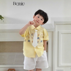 Set sơ mi 3CT Little Charm cho bé trai áo sơ mi và quần short kèm cà vạt rời size 9 tới 28kg BERNIE T0326B31
