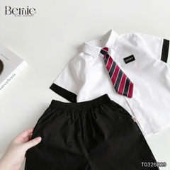 Set sơ mi 3CT Lucky Cool ngầu cho bé trai áo tay ngắn và quần short kèm cà vạt rời size 11 tới 28kg BERNIE T0326B29