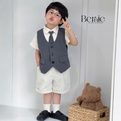 Set bộ vest gile Quý tộc cho bé trai áo sơ mi tay ngắn phối gile kèm quần và nơ cà vạt 9 tới 25kg BERNIE T0426B06