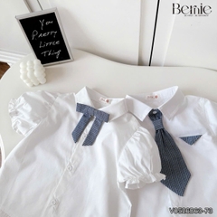 Set sơ mi kẻ Blue Schoo cho bé trai bé gái áo sơ mi trắng kèm quần hoặc chân váy cùng cà vạt và nơ rời size 11 tới 28kg BERNIE V0526B73
