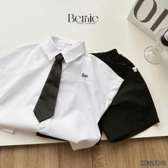  Set sơ mi Boy 3CT áo sơ mi trắng kèm quần short kaki và cà vạt cho bé trai đi học đi chơi 11 tới 28kg BERNIE H0326B42