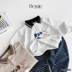 Set bộ dài tay cho bé trai áo polo cổ dệt Lucky Stories phối quần dài kẻ sọc size 11 tới 28kg BERNIE H0426B31